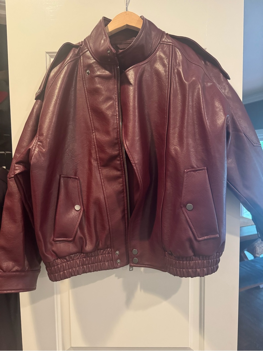 Abercrombie Women's Burgundy Faux Leather Bomber Jacket new
